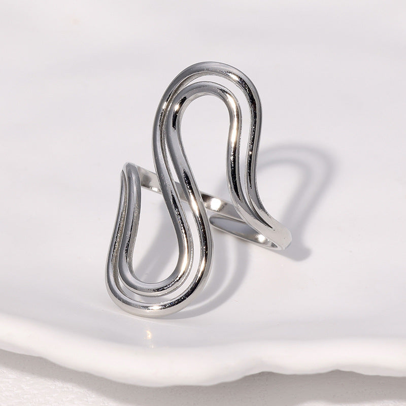 Minimalist Cold Style Special S-Shaped Niche Design Geometric Simple Versatile Stainless Steel Ring Female