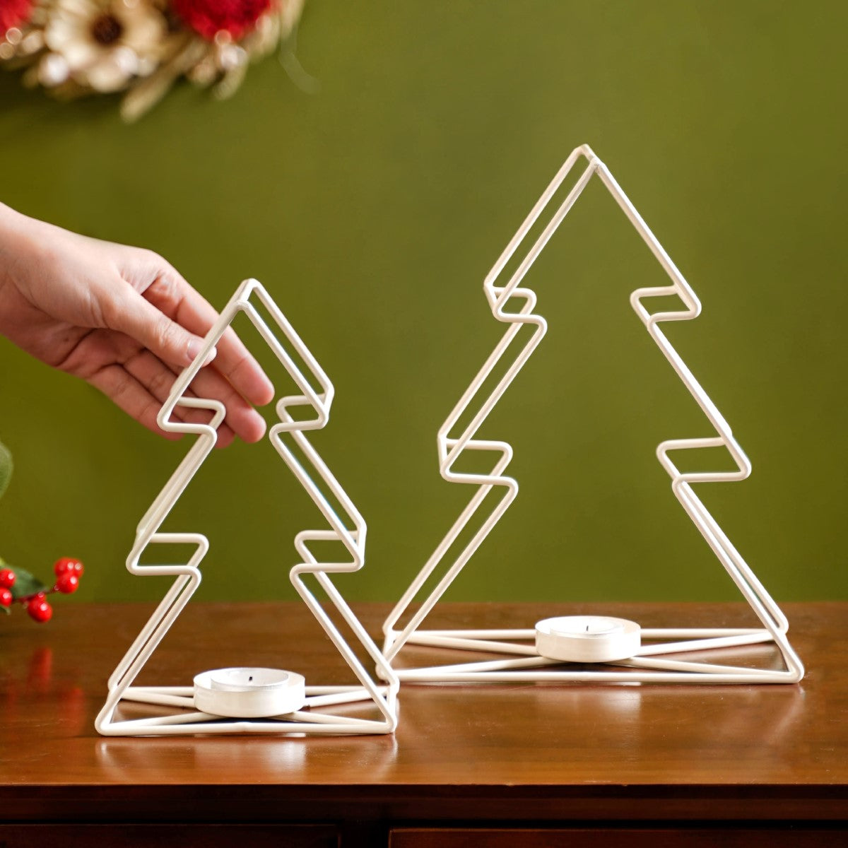 Tree Candle Holder Set of 2 Off White