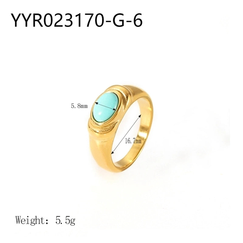 IG Style Retro Geometric 304 Stainless Steel Natural Stone Rhinestones Zircon 18K Gold Plated Polishing Plating Inlay Rings