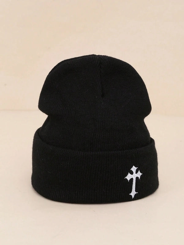 Unisex Minimalist Cross Eaveless Beanie Hat