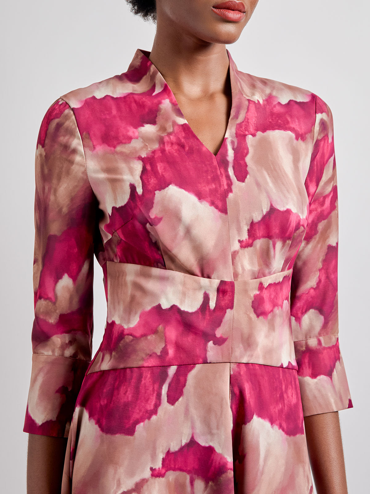 Fit & Flare Woven Watercolor Print Midi Dress - Modern Fit