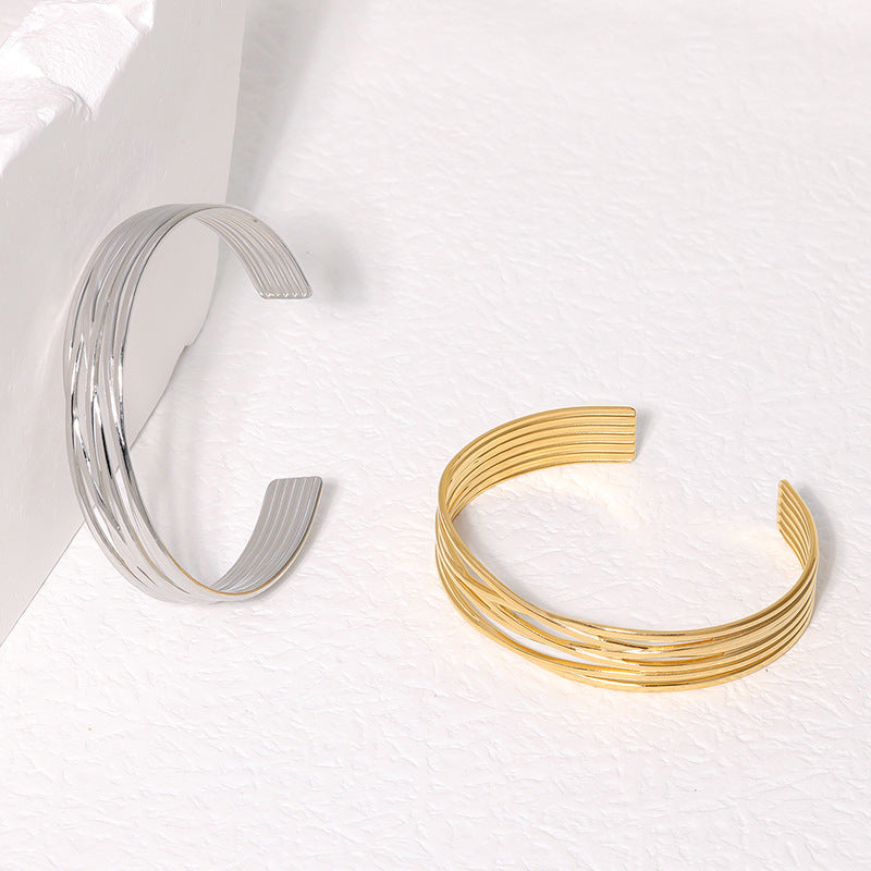 Minimalist Stripe Stainless Steel Electroplating Bangles