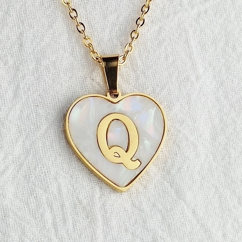 Cute Sweet Letter Titanium Steel Plating Inlay Shell Pendant Necklace