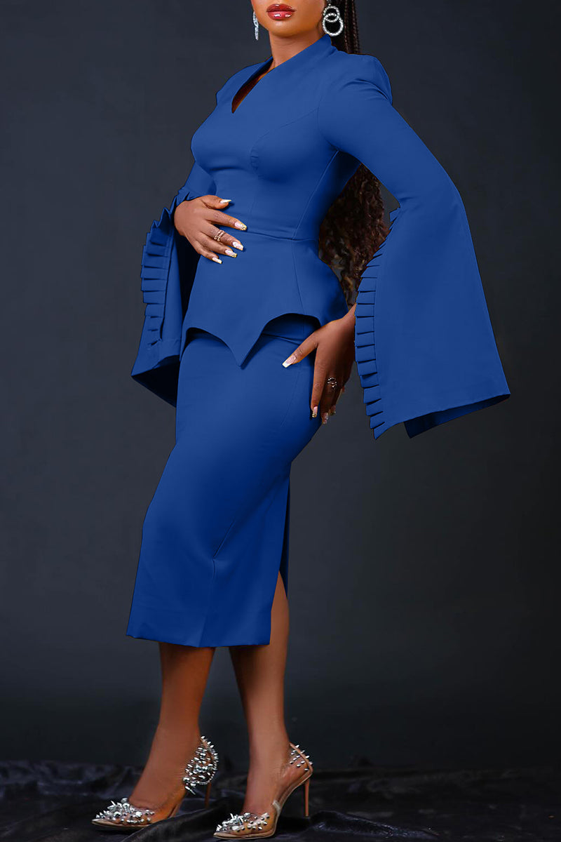 Casual Solid Patchwork V Neck Pencil Skirt Dresses