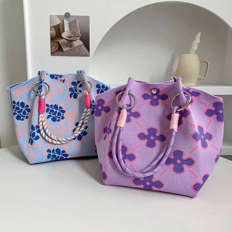 Women's Polyester Plaid Flower Classic Style Bucket Open Handbag