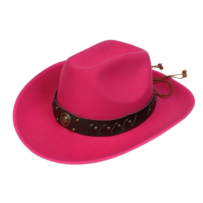 New Woolen Hat Western Denim Top Hat Men And Women Couple Hat Big Brim Curling Felt Hat