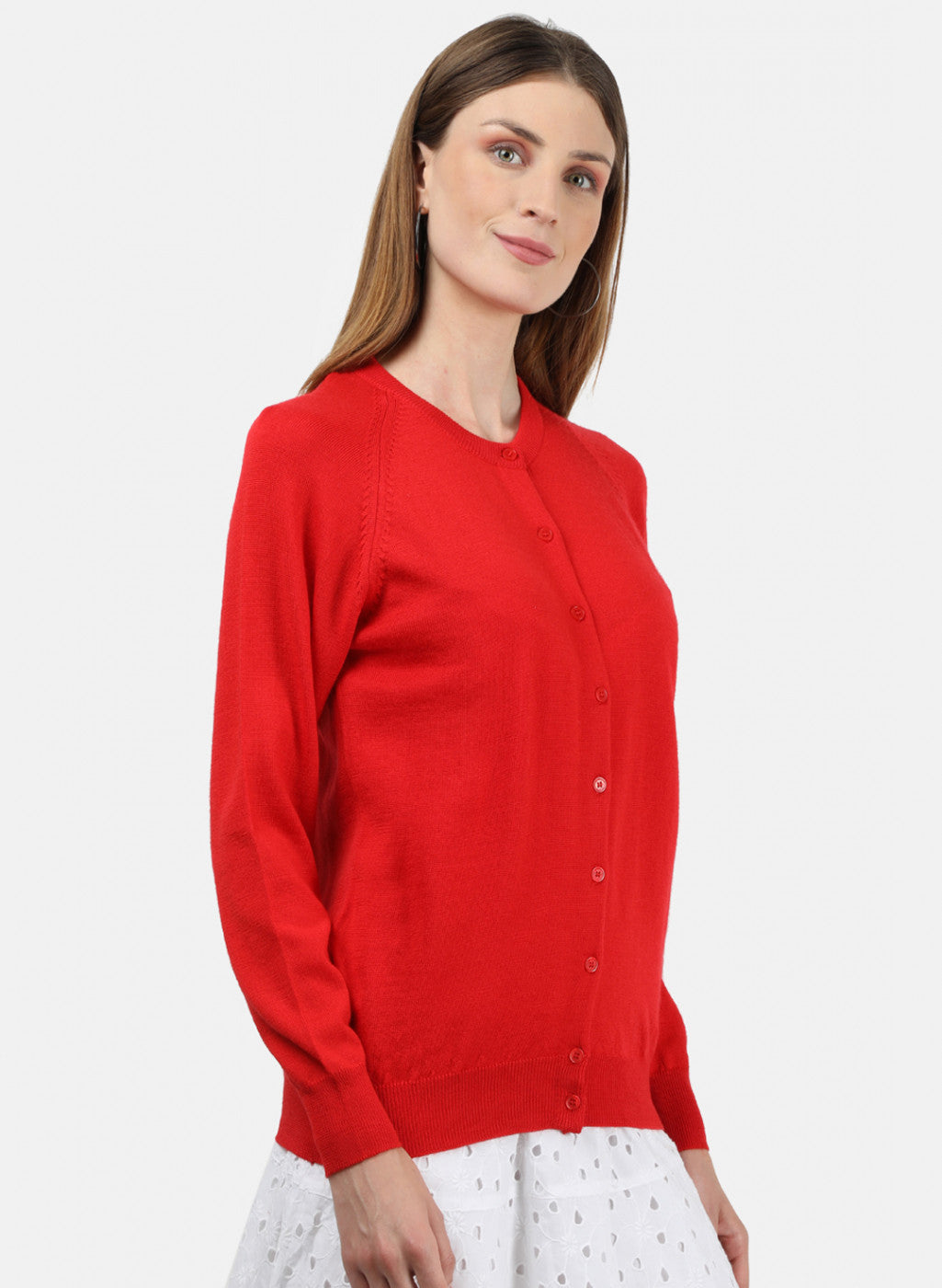 Women Red Solid Cardigan