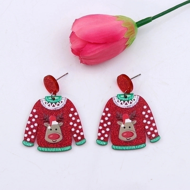 1 Pair Minimalist Snowman Printing Arylic Drop Earrings
