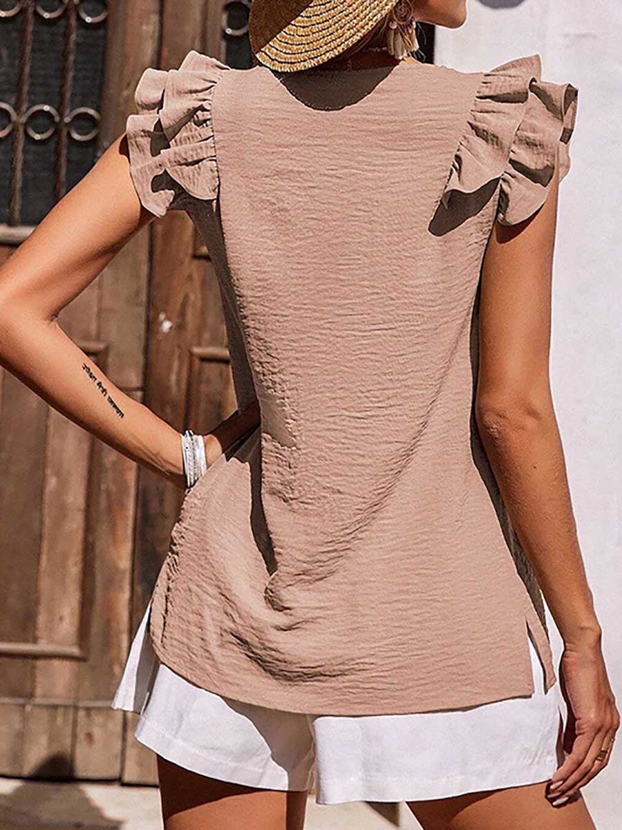 Casual V-Neck Ruffle Sleeveless Shirt (5 Colors)