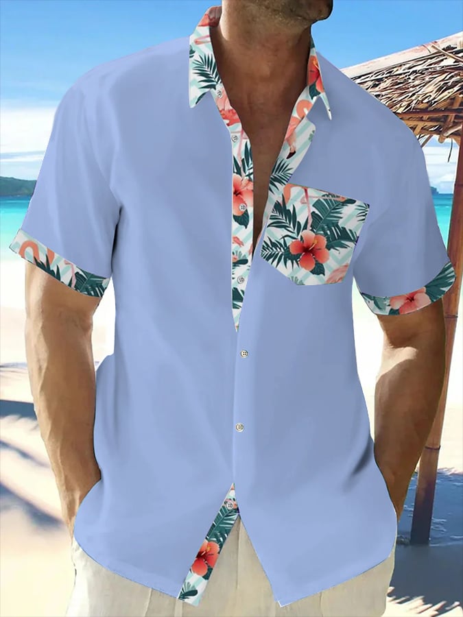 Men's Hawaiian Floral Print Pocket Shirt