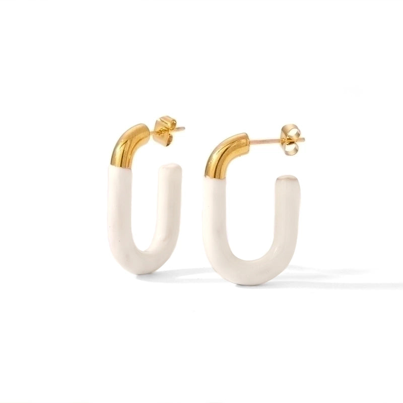 1 Pair Minimalist U Shape Polishing Plating 304 Stainless Steel 18K Gold Plated Hoop Earrings