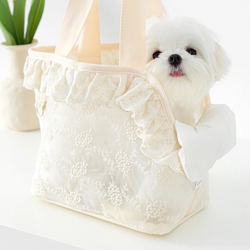 Summer Pet Outgoing Bag Portable Breathable Shoulder Bag Teddy Small Dog Backpack Lace Portable Space Cat Bag