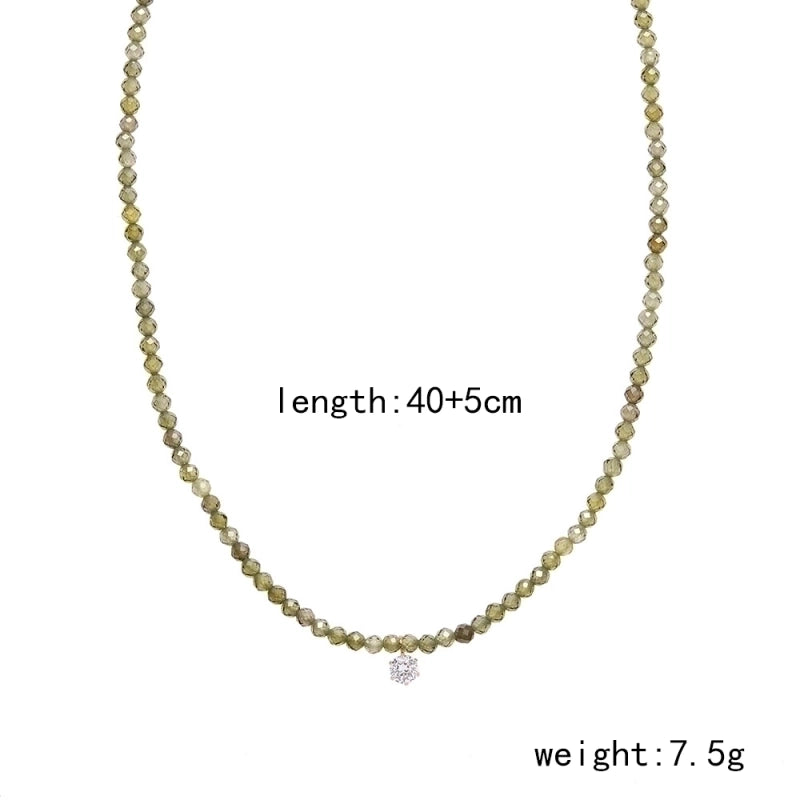 304 Stainless Steel Beaded 18K Gold Plated Minimalist Commute Inlay Round Zircon Pendant Necklace