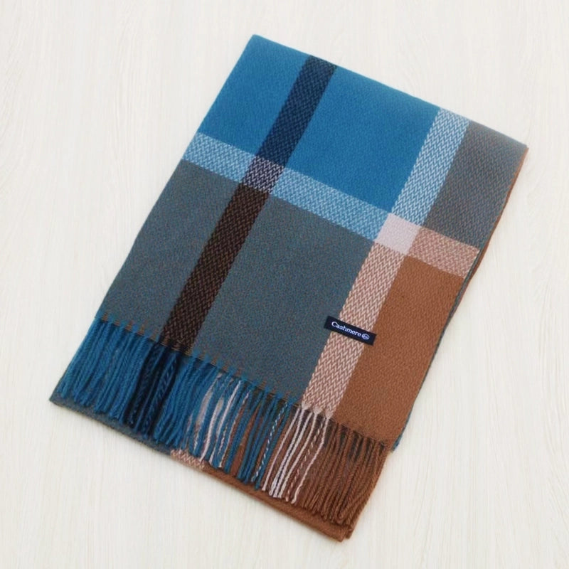 Autumn And Winter Warm Tassel Plaid Scarf Academic Style Color Imitation Cashmere Shawl Mid-length Scarf Tide