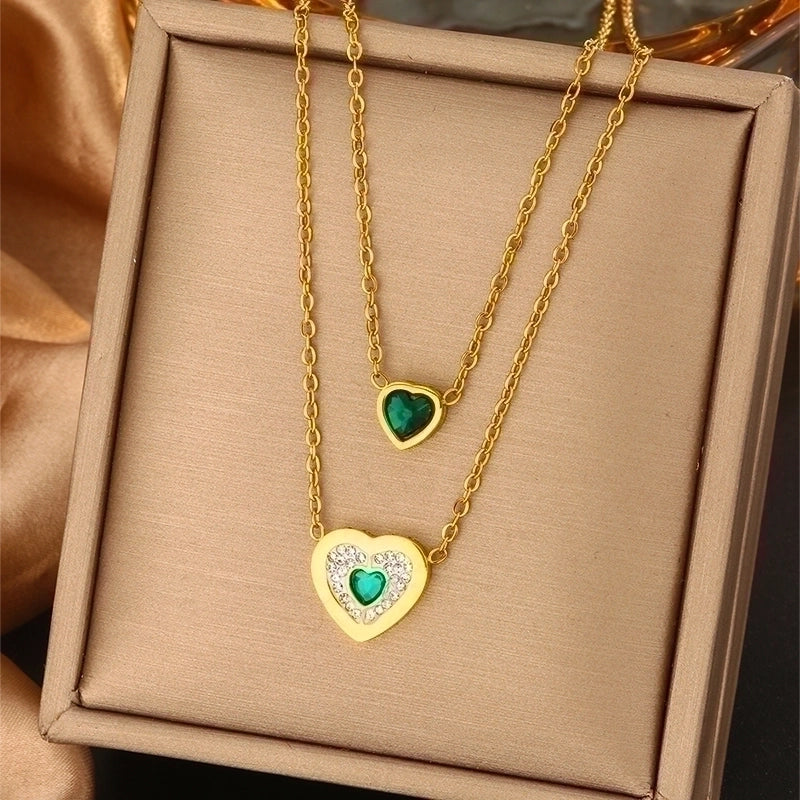 Vintage Style Commute Devil's Eye Heart Shape Lock 304 Stainless Steel Turquoise Rhinestones Pearl 18K Gold Plated Plating Inlay Layered Necklaces
