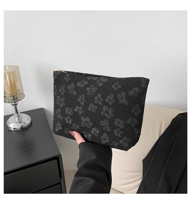 Black White Pink Flower Square Clutches