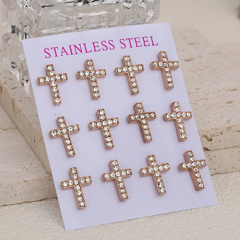 1 Set 1 Pair Luxurious Shiny Cross 304 Stainless Steel Ear Studs
