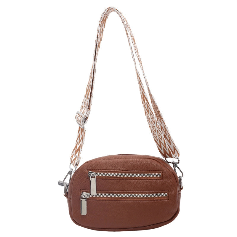 Women's PU Solid Color Elegant Basic Streetwear Sewing Thread Square Zipper Shoulder Bag
