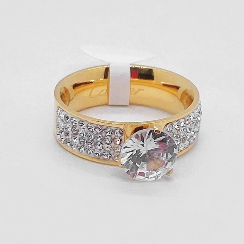 Glam Round Titanium Steel Rhinestones Rings