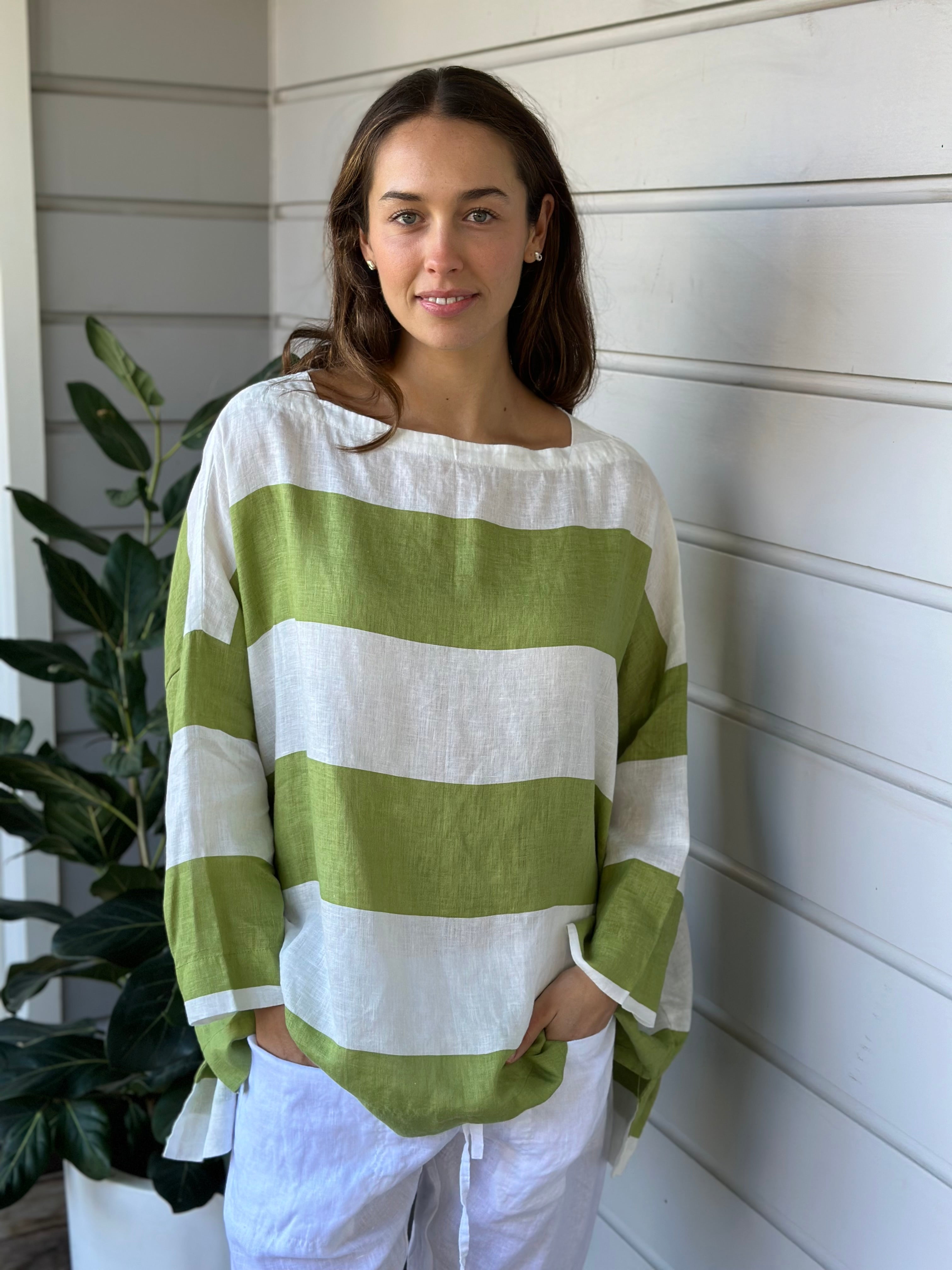 avril top - big avocado stripe linen