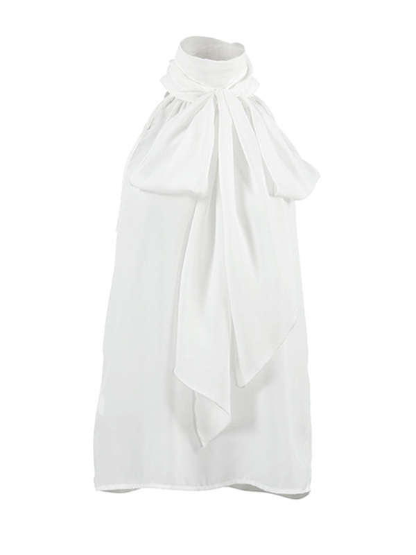 Loose Sleeveless Solid Color Tied Waist Halter-Neck Vest Top