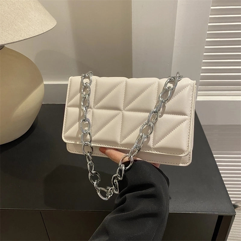 Women's Pu Leather Solid Color Basic Square Flip Cover Shoulder Bag Underarm Bag