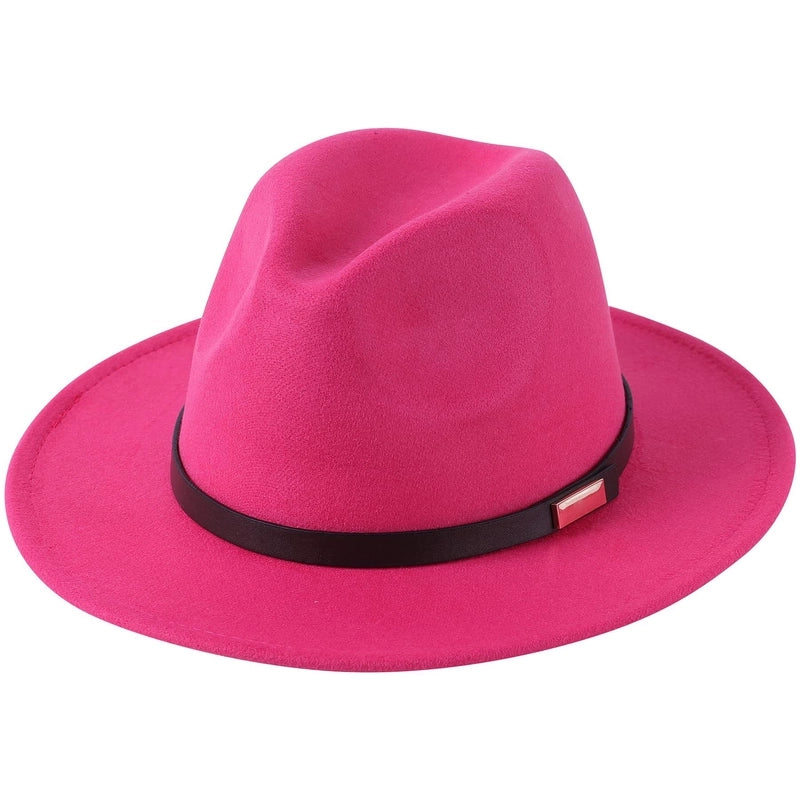 Style Vintage Solid Color Flat Rim Jazz Hat Men's British Belt Decorative Big Brim Top Hat Women