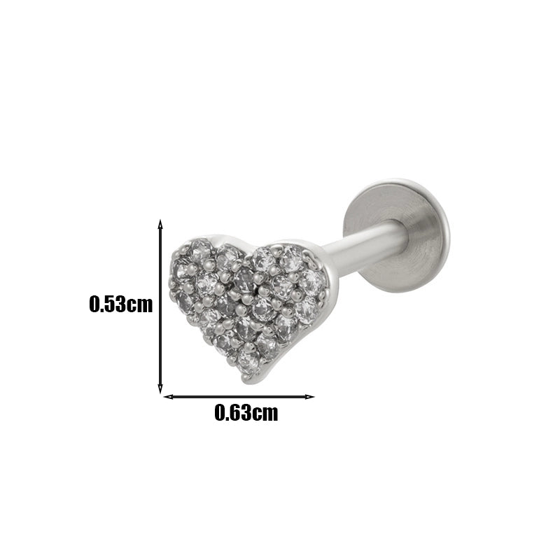1 Piece Lip Rings Minimalist Heart Shape Flower Butterfly 316L Stainless Steel  Copper Plating Inlay Zircon