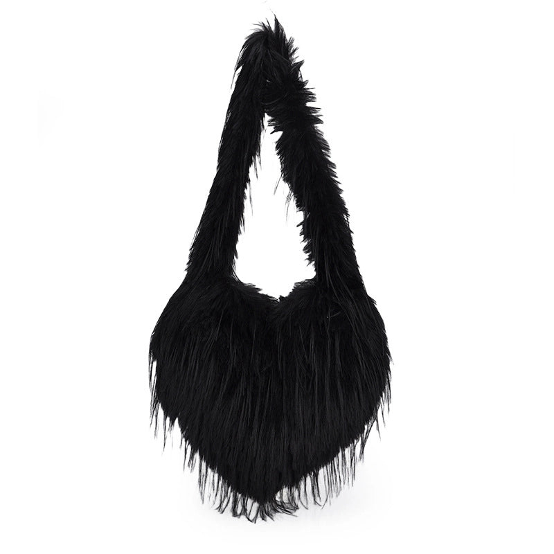 Women's Plush Heart Shape Solid Color Basic Classic Style Heart-shaped Magnetic Buckle Shoulder Bag