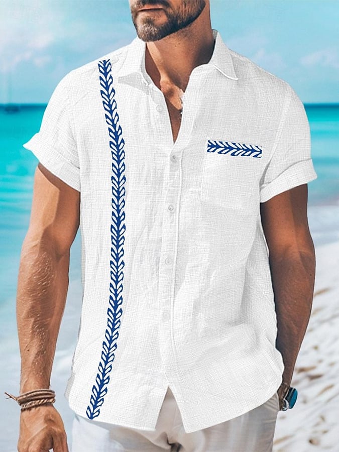 Men's Casual Hawaiian Cashew Floral Linen Shirt