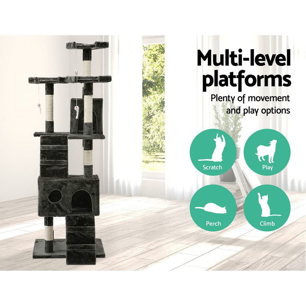 i.Pet Cat Tree 180cm Tower Scratching Post Scratcher Wood Condo House Toys Grey