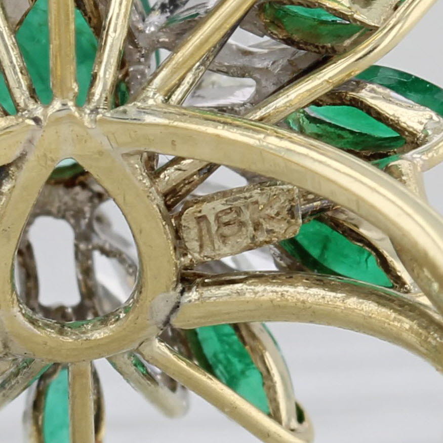 2.64ctw Emerald Diamond Cluster Ring 18k Yellow Gold Size 7 Cocktail