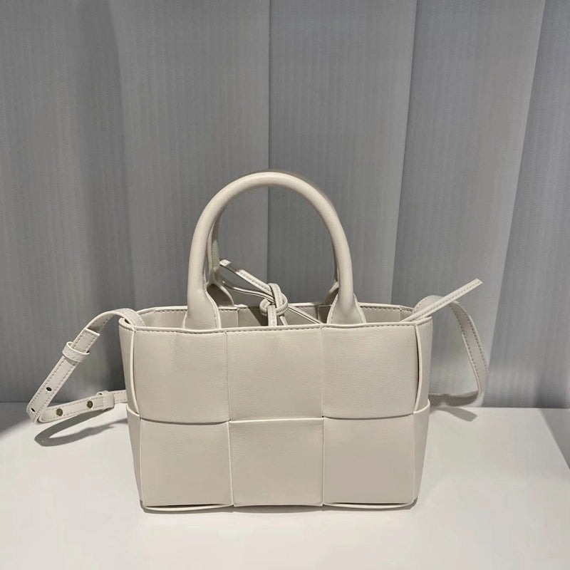 Women's Medium Two-Layer Cowhide Leather Solid Color Business Weave Square Open Shoulder Bag