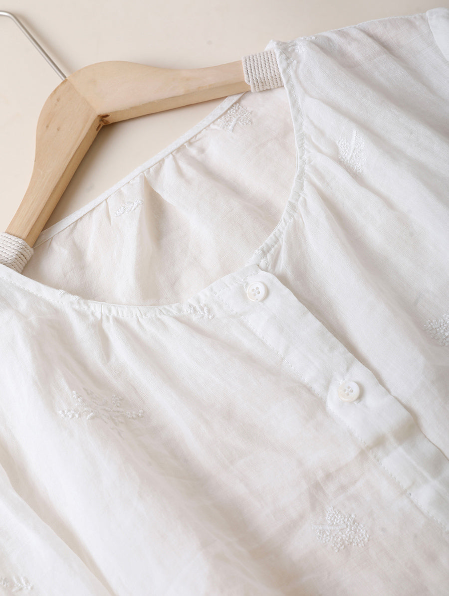 Women Summer Vintage Pure Color O-Neck 100%Ramie Shirt