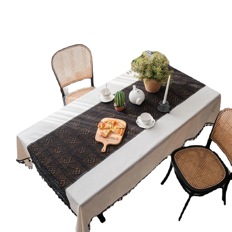 Yiqiqiyun Tablecloth White Plain Contrast Color Hollow Stitching Small Fresh Table Cloth Restaurant Tablecloth