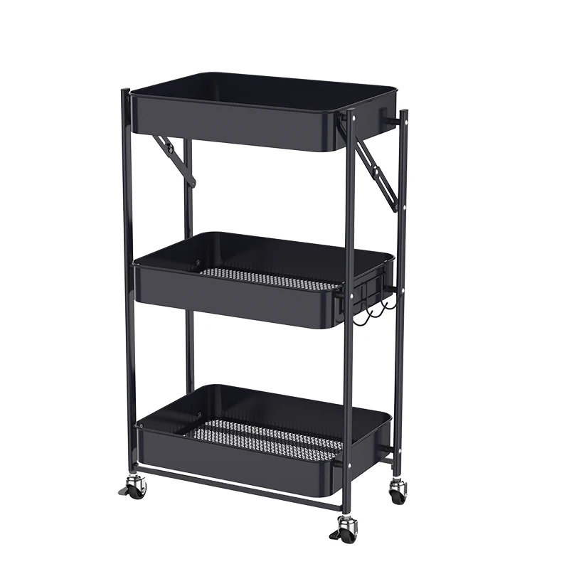Price 3 Tier Folding Organizer Utility Trolley Collapsible Foldable Storage Cart For Kitchen Bathroom