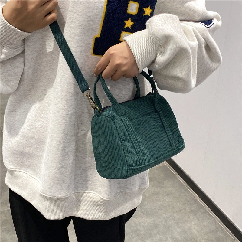 Women's Small Canvas Solid Color Basic Streetwear Cylindrical Zipper Shoulder Bag Handbag Crossbody Bag