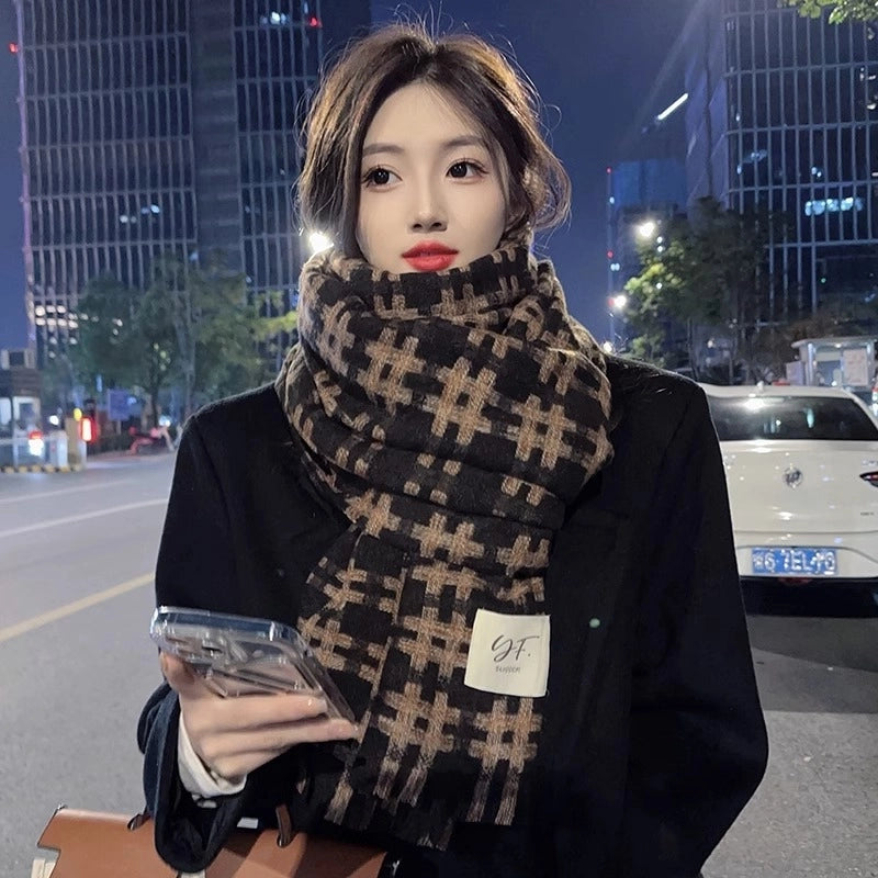 Jingjing Plaid Scarf For Women Autumn And Winter Long Online Celebrity High-grade Thickened Warm Student Gift Plaid Scarf