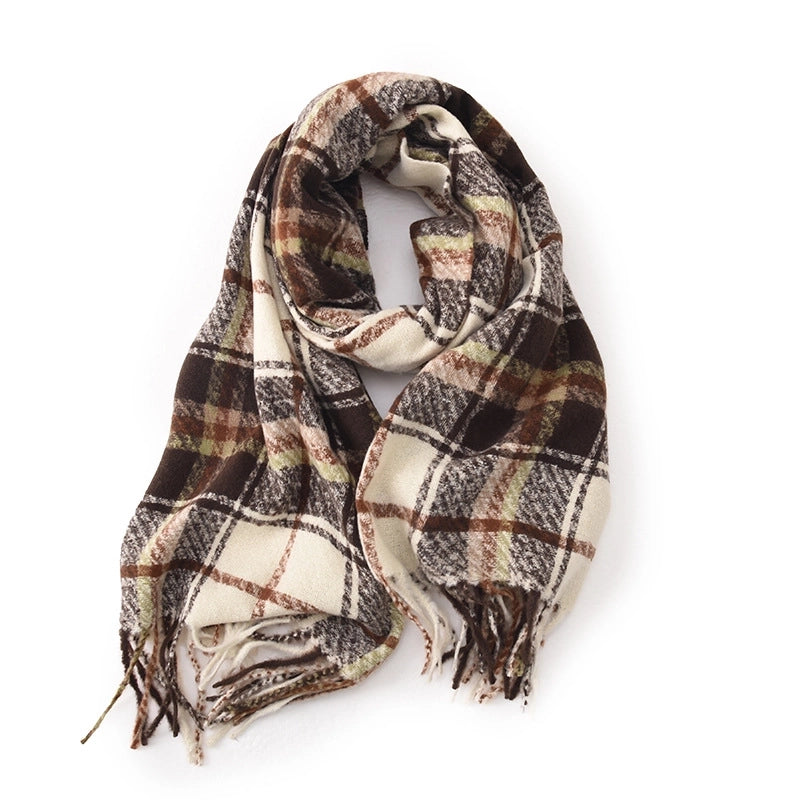 Women's Basic Plaid Polyester Tassel Scarf