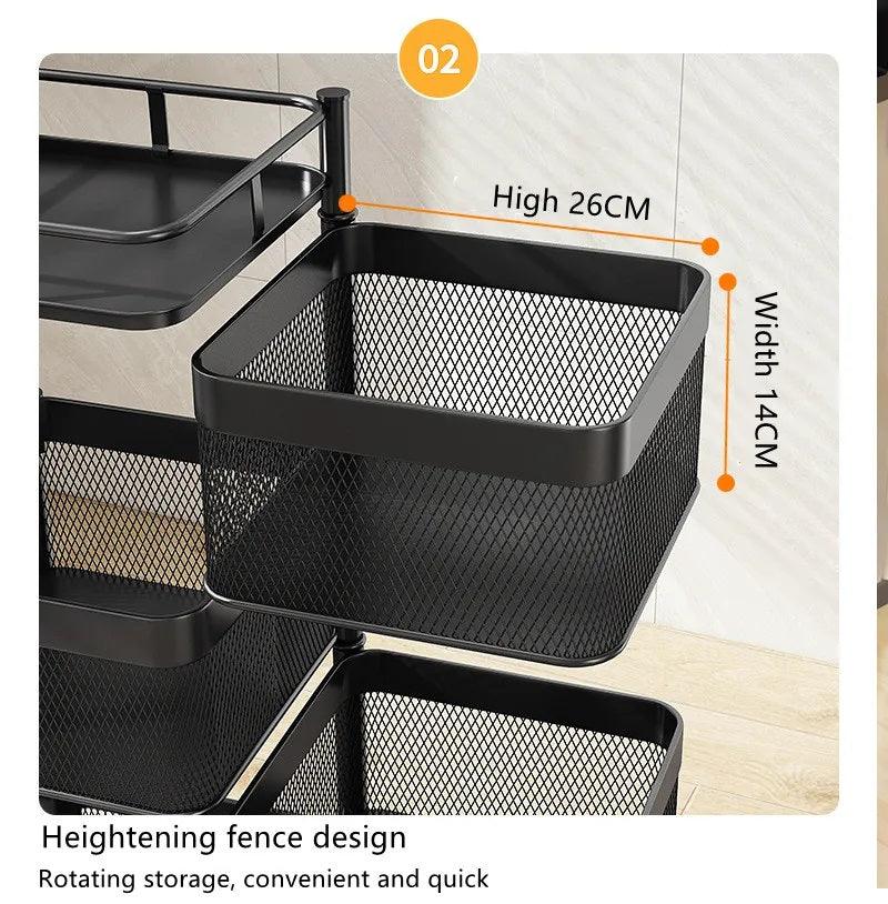 4 Tier 360 Degree Rotating Storage Rack-(5288)Square Black