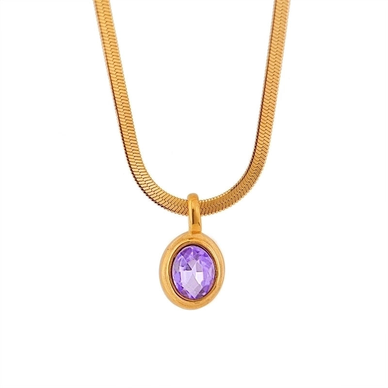 Stainless Steel 18K Gold Plated Lady Plating Inlay Oval Rhinestones Pendant Necklace