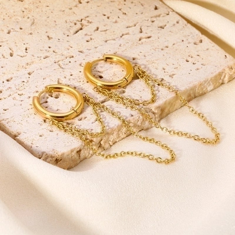 1 Pair Retro French Style Round Tassel Plating 201 Stainless Steel 18K Gold Plated Drop Earrings