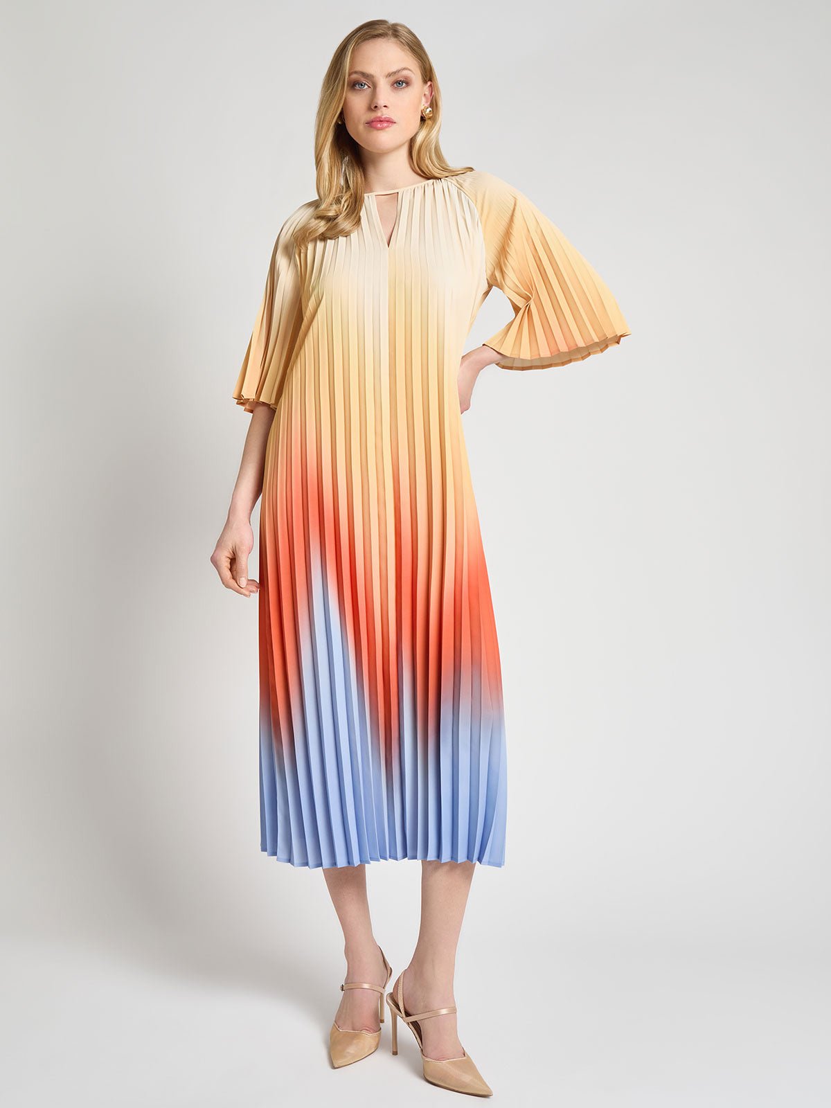 Pleated Ombre Crepe de Chine Maxi Dress - Modern Fit