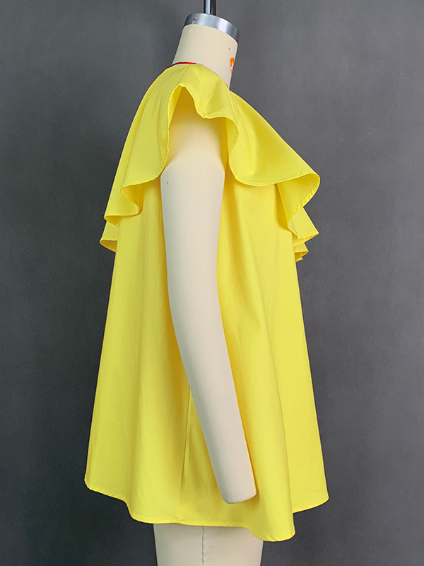 Loose Sleeveless Asymmetric Double Layered Solid Color One-shoulder Vest Top