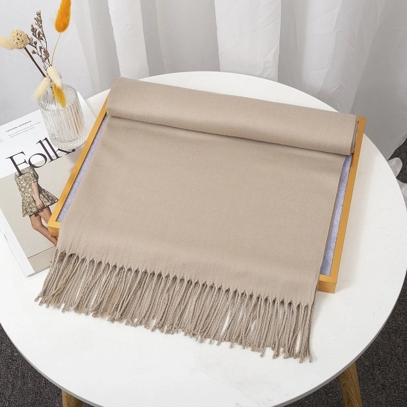 Women's Minimalist Solid Color Imitation Cashmere Tassel Scarf