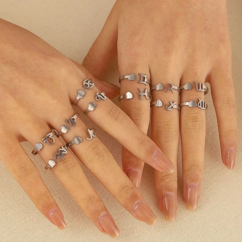 Minimalist Twelve Constellation Stainless Steel Open Rings
