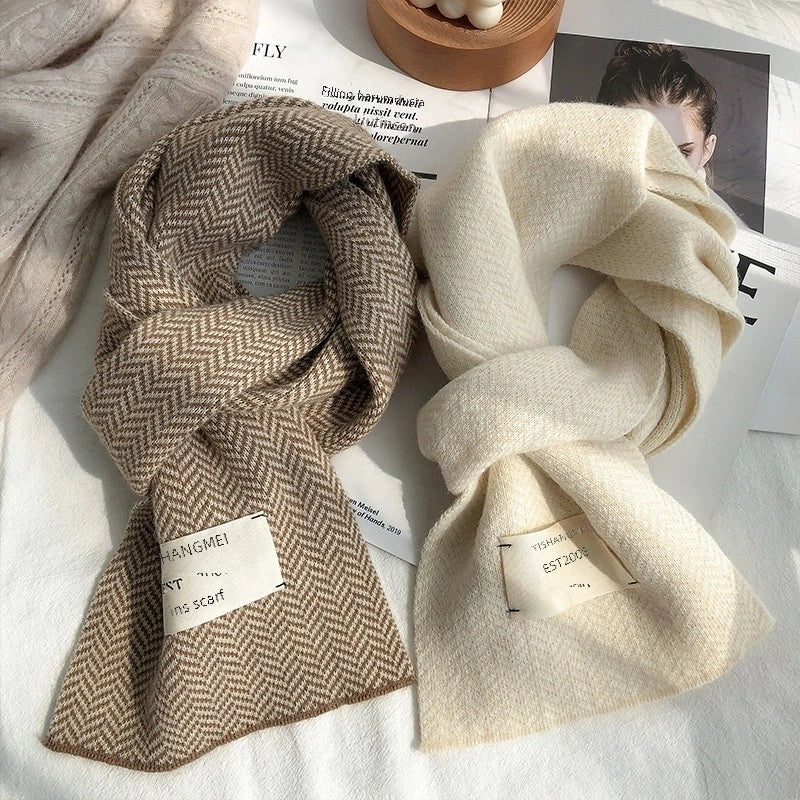 Women's Scarf Winter  Warm Thickened Fine Wool Knitted Student Couple Scarf Outer Wear