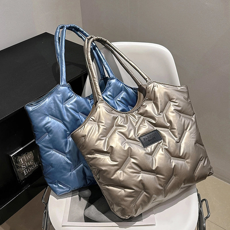 Women's Down Solid Color Classic Style Sewing Thread Square Zipper Shoulder Bag