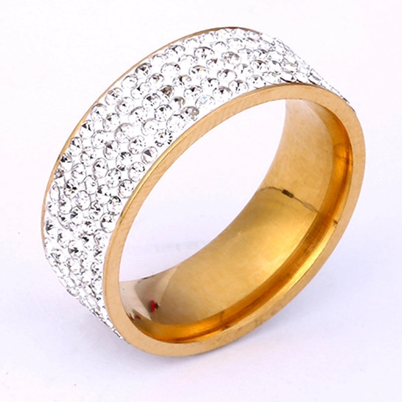 Stainless Steel Minimalist Geometric Inlay Zircon Rings