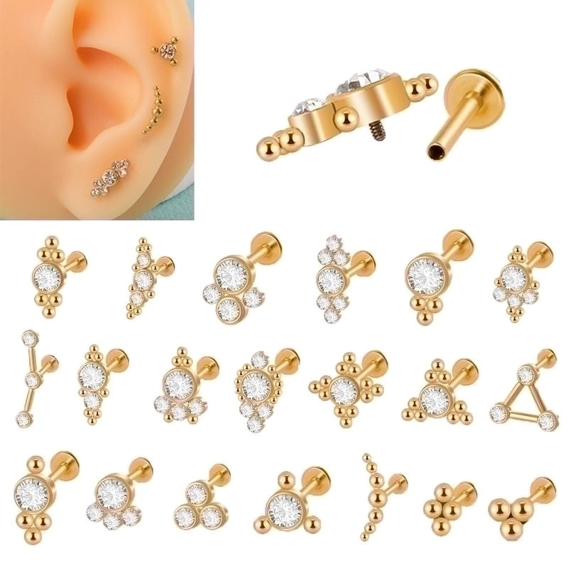 2 Pieces Lip Rings Casual Elegant Minimalist Geometric 304 Stainless Steel Plating Inlay Rhinestones 18K Gold Plated